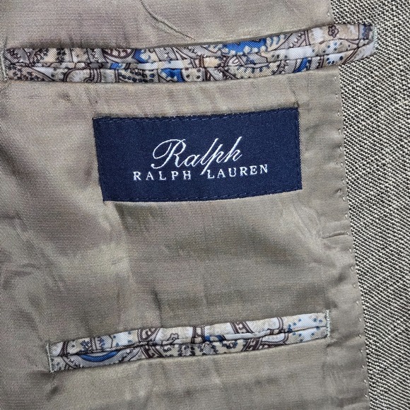 Ralph Lauren Blue Label Wool Silk Beige Check Plaid Pattern Blazer Coat Sz 52 R - Picture 7 of 12